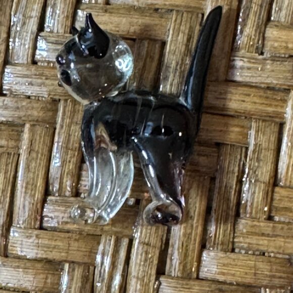 Vintage Bimini Lauscha German Art Glass Cat Clear/ Black Striped - Picture 3 of 5